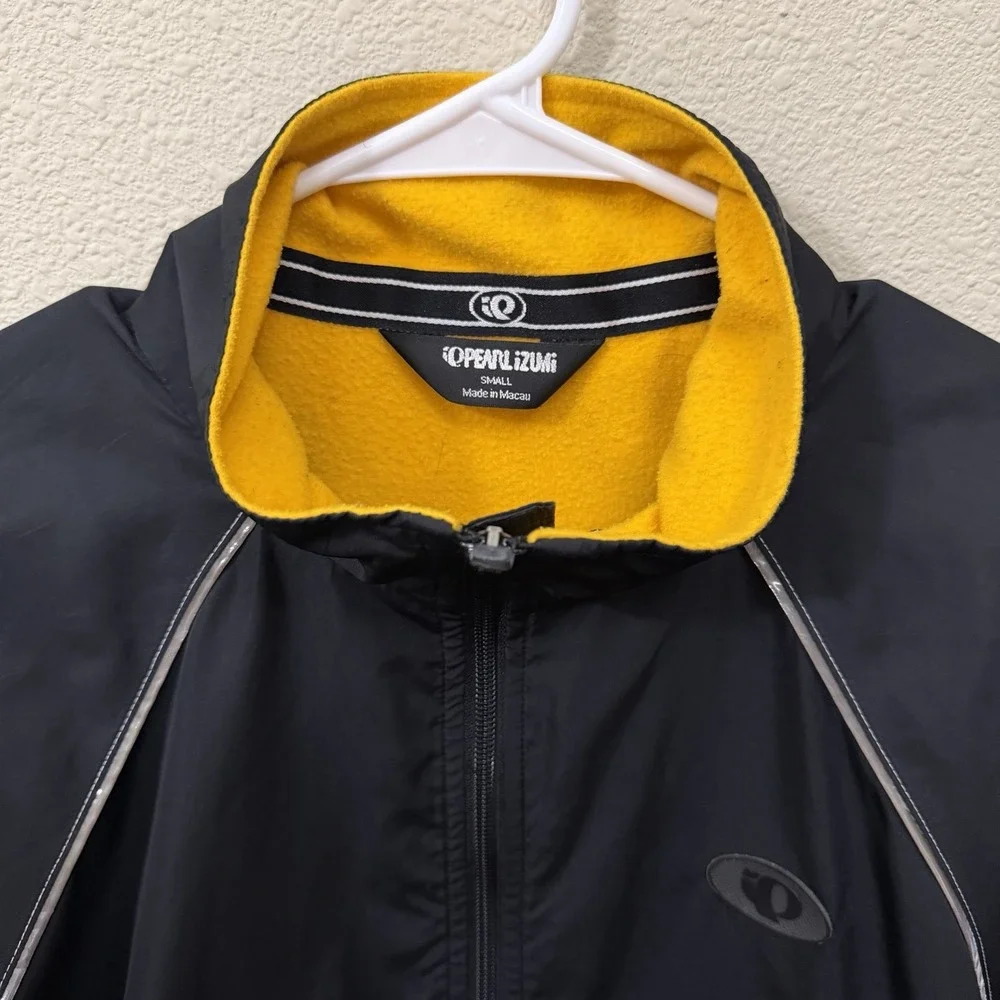 Pearl Izumi Cycling Jacket Black Yellow Reflective Full Zip Mens Small Fleece